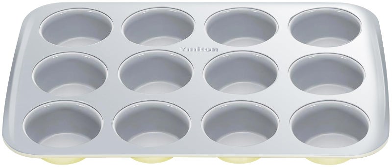 Ymiton Nonstick Ceramic 12 Cup Muffin Pan Cupcake Pan for Baking NonToxic Muffin tin Ceramic Coating PTFE PFOA Free Oven Safe 550F Aluminized Steel Yellow - Image 2