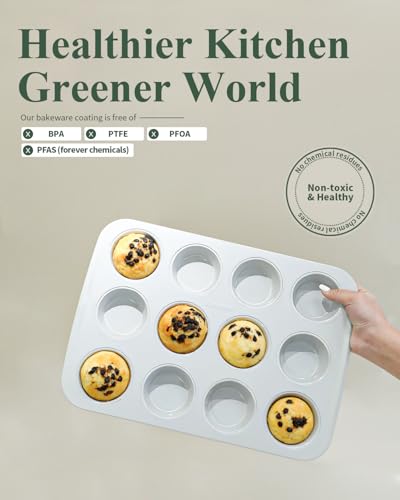 Ymiton Nonstick Ceramic 12 Cup Muffin Pan Cupcake Pan for Baking NonToxic Muffin tin Ceramic Coating PTFE PFOA Free Oven Safe 550F Aluminized Steel Yellow - Image 3