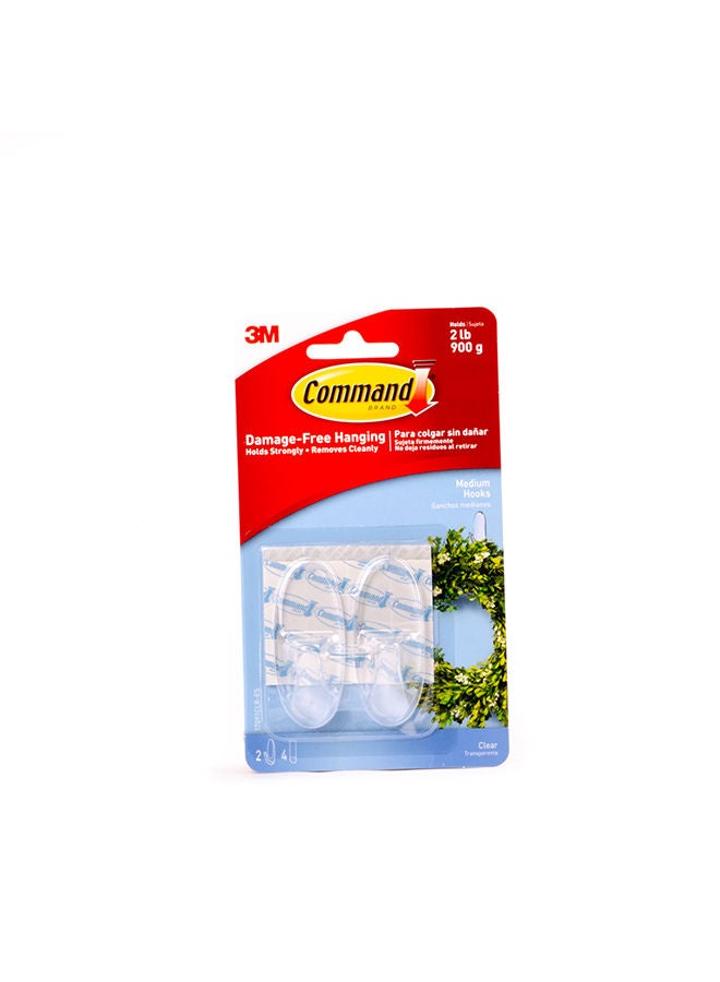 Command 17091CLR-ES Hooks with Strips, Medium, Holds 900 gr. each hook, clear Color. 2 hooks and 4 strips/pack - Image 1
