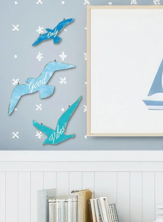 Putuo Decor مجموعة ديكور حائط بوتو ديكور على شكل طائر النورس، 3 قطع، لوحة جدارية مستوحاة من الطيور الساحلية، ديكور بحري لمنزل الشاطئ، مناسب لغرفة المعيشة، غرفة النوم، الحمام، المدخل - Image 3