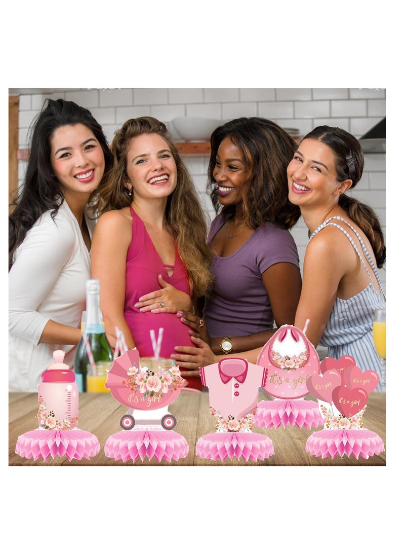 Excefore Baby Shower Decorations for Girl, 9 Pcs Baby Gender Reveal Table Decorations for Girls, Honeycomb Centerpieces, Baby Girl Pregnancy Announcement Table Topper, Pink - Image 2