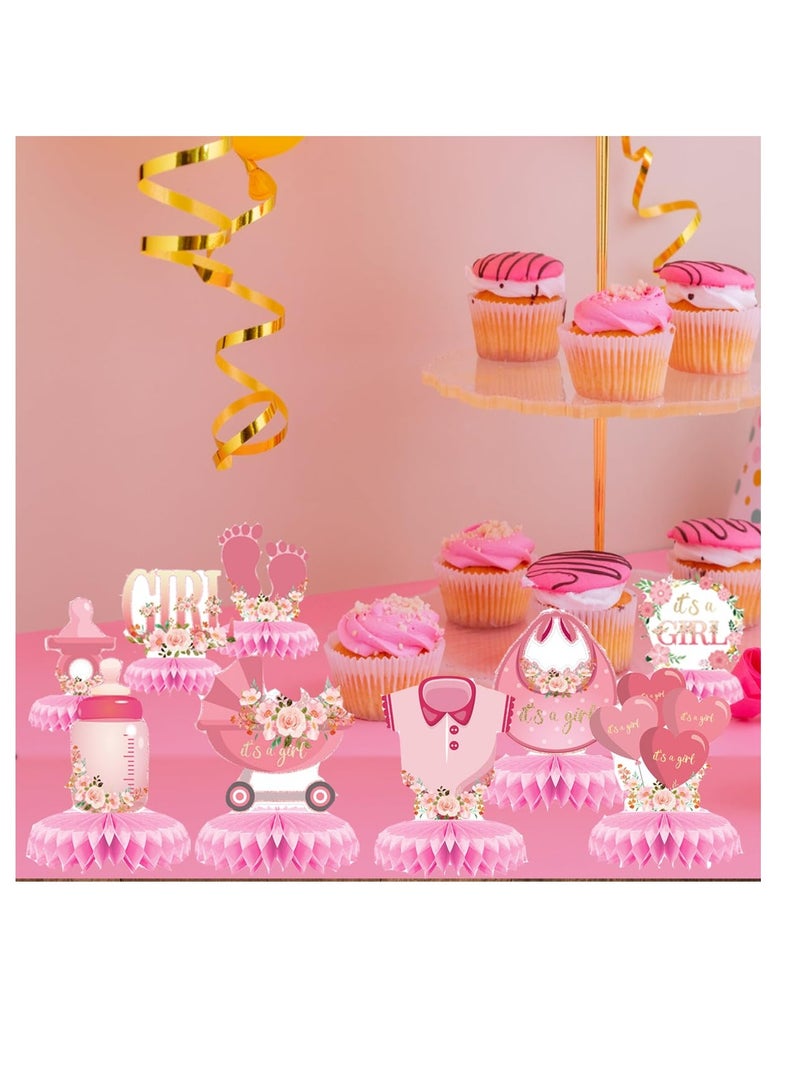 Excefore Baby Shower Decorations for Girl, 9 Pcs Baby Gender Reveal Table Decorations for Girls, Honeycomb Centerpieces, Baby Girl Pregnancy Announcement Table Topper, Pink - Image 3
