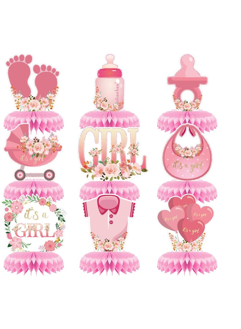 Excefore Baby Shower Decorations for Girl, 9 Pcs Baby Gender Reveal Table Decorations for Girls, Honeycomb Centerpieces, Baby Girl Pregnancy Announcement Table Topper, Pink - Image 1