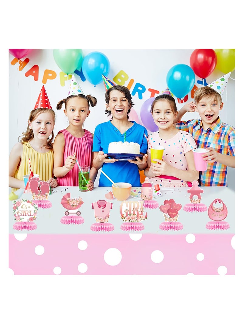 Excefore Baby Shower Decorations for Girl, 9 Pcs Baby Gender Reveal Table Decorations for Girls, Honeycomb Centerpieces, Baby Girl Pregnancy Announcement Table Topper, Pink - Image 4