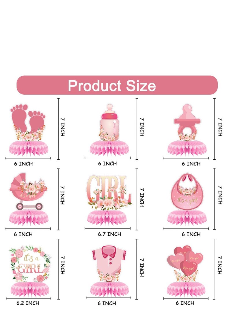 Excefore Baby Shower Decorations for Girl, 9 Pcs Baby Gender Reveal Table Decorations for Girls, Honeycomb Centerpieces, Baby Girl Pregnancy Announcement Table Topper, Pink - Image 5