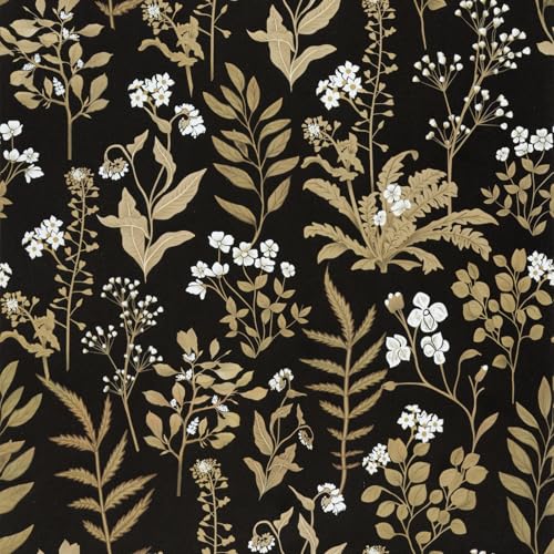 Abyssaly Vintage Floral Wallpaper Peel and Stick Boho Black and Gold Academic Contact Paper Self Adhesive Removable Moody Wallpaper for Wall Cabinets 177 in X 118 in - Image 1