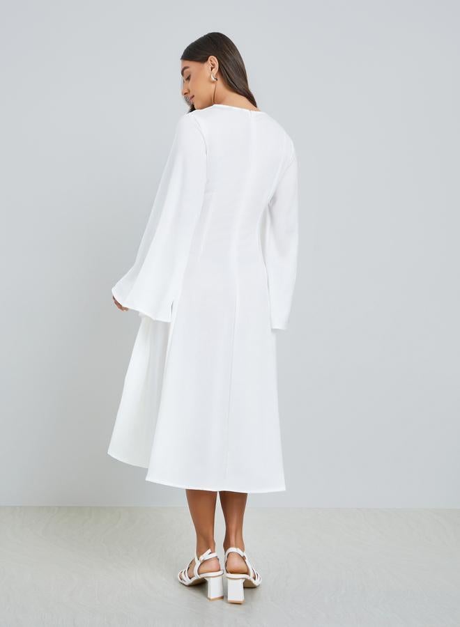 Styli Women Off-White Long Sleeves A-Line Midi Dress - Image 5