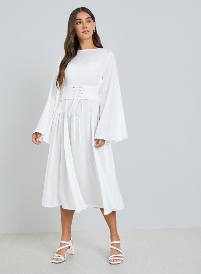 Styli Women Off-White Long Sleeves A-Line Midi Dress - Image 3