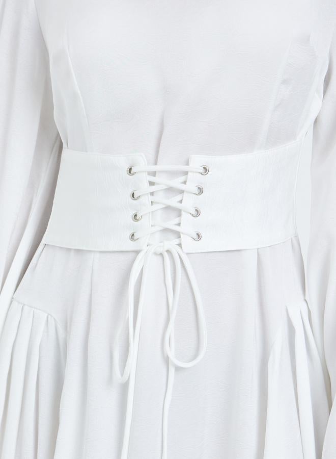 Styli Women Off-White Long Sleeves A-Line Midi Dress - Image 4