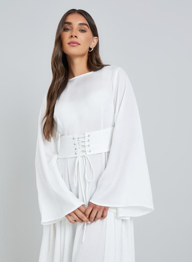 Styli Women Off-White Long Sleeves A-Line Midi Dress - Image 2