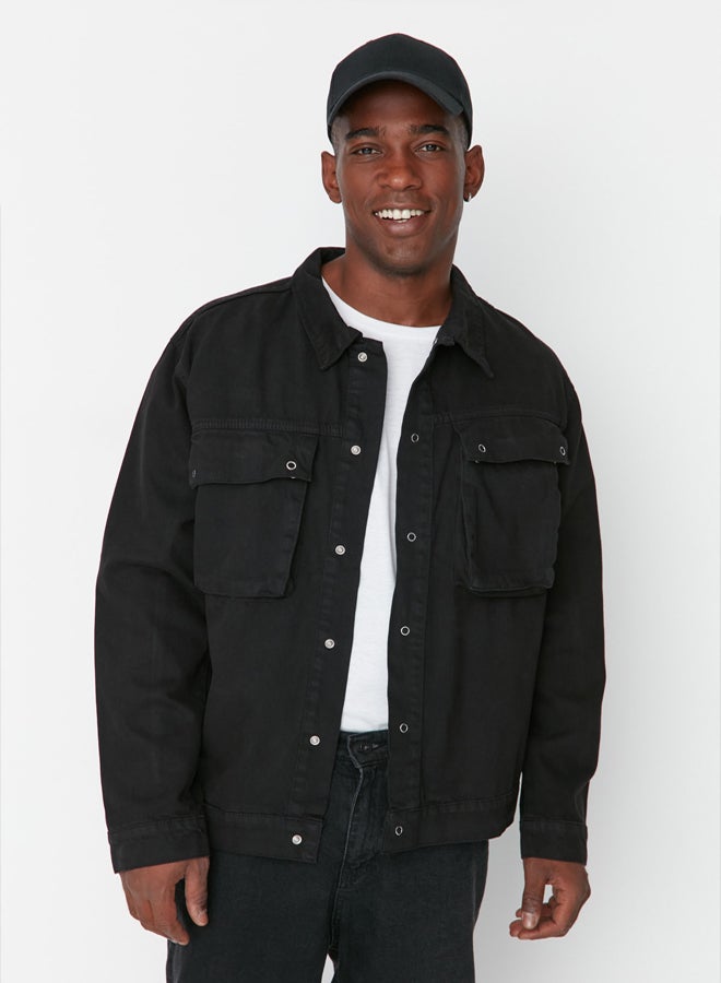trendyol Black Regular Fit Men's Large Pocket Denim Jacket - Image 1