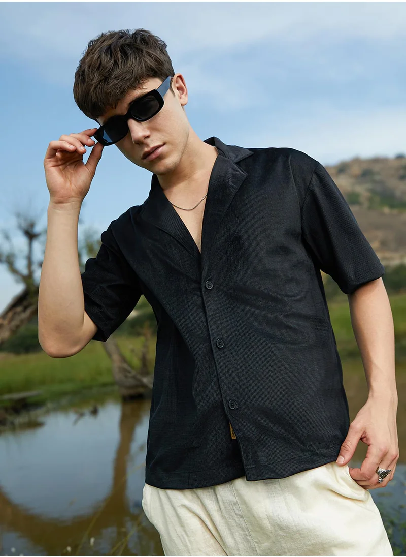 كامبوس سوترا Men's Onyx Black Solid Knit Shirt