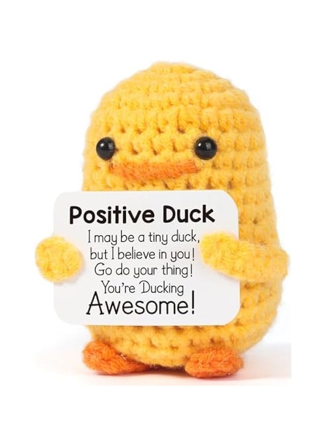 NIBEMINENT Inspirational Crochet Positive Duck – Handmade Emotional Cheer Support Funny Pickle Potato Gifts for Women Friend Men Coworker Birthday Christmas Stocking Stuffer White Elephant Under 10 Dollars - Image 1