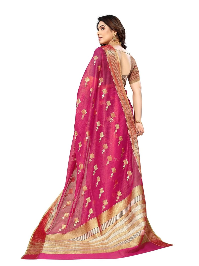 Sidhidata Women's Kota Doria Cotton Manipuri Jacquard Border Saree with Unstitched Blouse Piece - Image 2