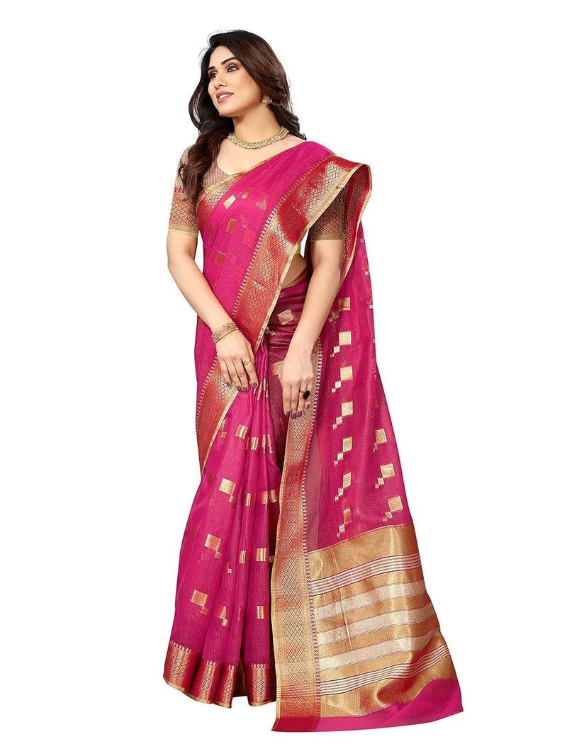 Sidhidata Women's Kota Doria Cotton Manipuri Jacquard Border Saree with Unstitched Blouse Piece - Image 4