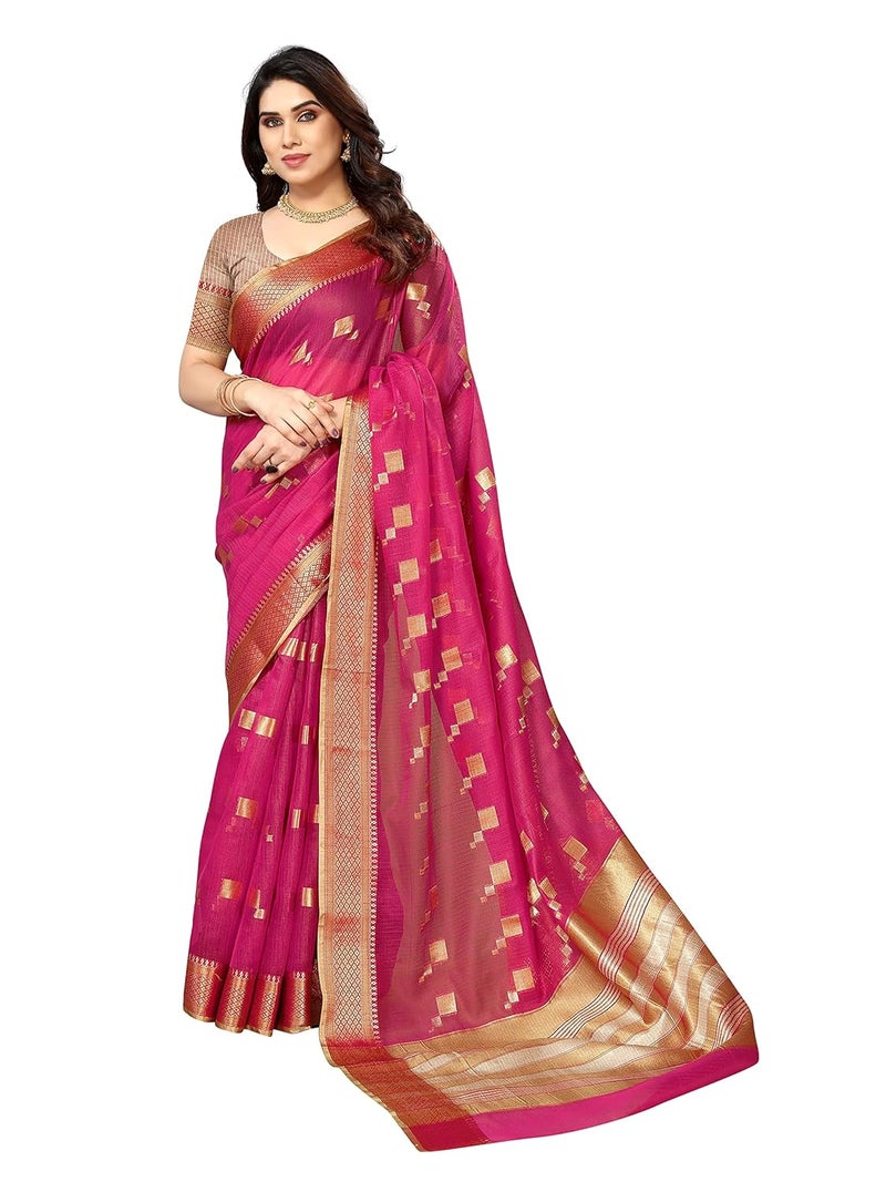 Sidhidata Women's Kota Doria Cotton Manipuri Jacquard Border Saree with Unstitched Blouse Piece - Image 1
