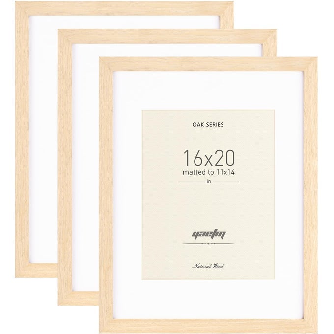 OAK WOOD 16X20 FRAME WITH MAT FOR 11X14 SET OF 3 NATURAL SOLID WOOD 16X20 PICTURE FRAME WIDE MOLDING WALL DECOR FOR OFFICE GALLERY HOME 3 PACK OAK