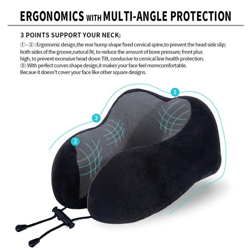 IDITRI EXPORT Neck Pillow for Travel Memory Foam Travel Neck Rest Support Pillow Travel Pillow for Flights Train and Car with Travel Bag Gray - Image 5