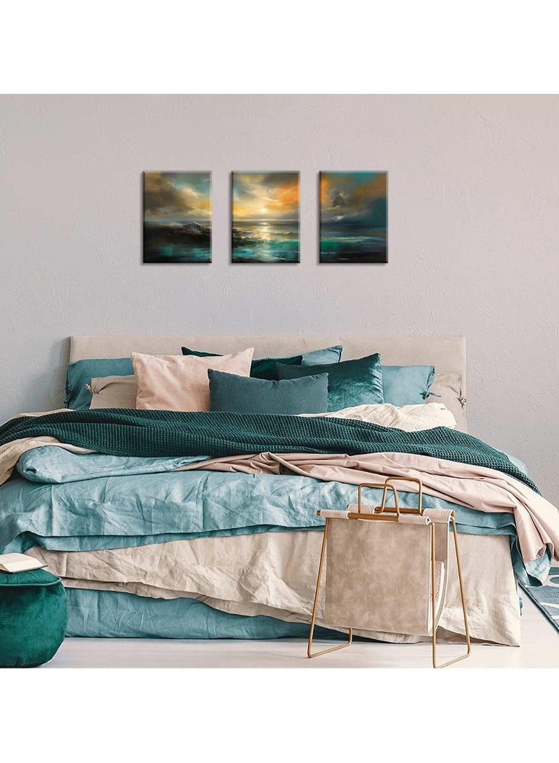 Today Idea Today Idea Abstract Sea Canvas Art Prints, Set of 3, Sunset Landscape Paintings with Inner Frame, Wall for Bedroom, Living Room, Dressing Room & Office Decor 20x16 inch - Image 2