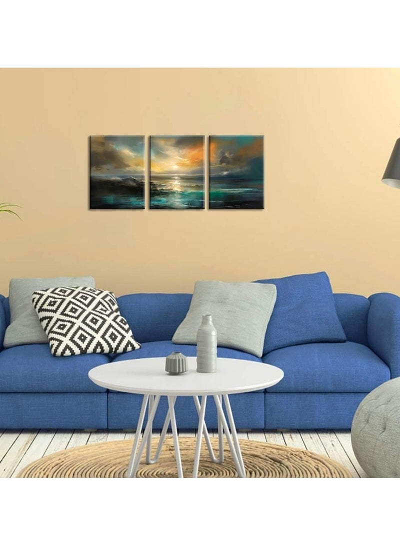 Today Idea Today Idea Abstract Sea Canvas Art Prints, Set of 3, Sunset Landscape Paintings with Inner Frame, Wall for Bedroom, Living Room, Dressing Room & Office Decor 20x16 inch - Image 3