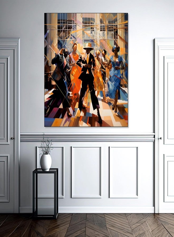 The Castle Decor لوحة رقص تجريدية حديثة من كاسل ديكور، بإطار، حجم كبير (24×24)، لوحة جدارية لغرفة المعيشة، غرفة النوم، غرفة الرسم، والفنادق - إطار خشبي - رسم رقمي - Image 1
