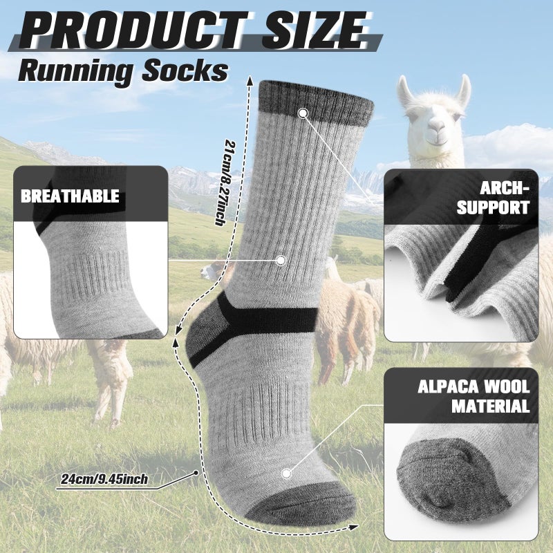 Cutecrop 2 Pairs Alpaca Wool Hiking Socks for Men Women Alpaca Wool Blend Thick Thermal Winter Crew Boot Socks(Dark Gray and Light Gray,8-10) - Image 4