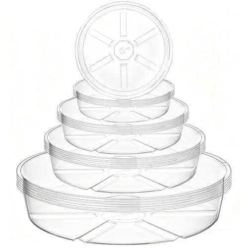 Hacaroa 24 Pack Clear Plant Saucer Drip Trays 681012 Inch Plastic Plant Water Catcher Trays Flower Pot Saucers for Indoor Outdoor Plants Round 4 Sizes - Image 1