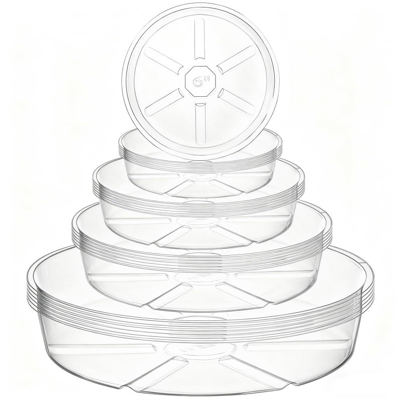 Hacaroa 24 Pack Clear Plant Saucer Drip Trays 681012 Inch Plastic Plant Water Catcher Trays Flower Pot Saucers for Indoor Outdoor Plants Round 4 Sizes - Image 2