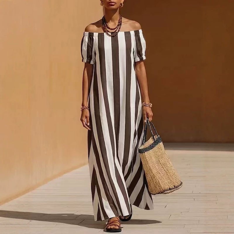 Women's Striped Off-Shoulder Loose Dress - Image 3