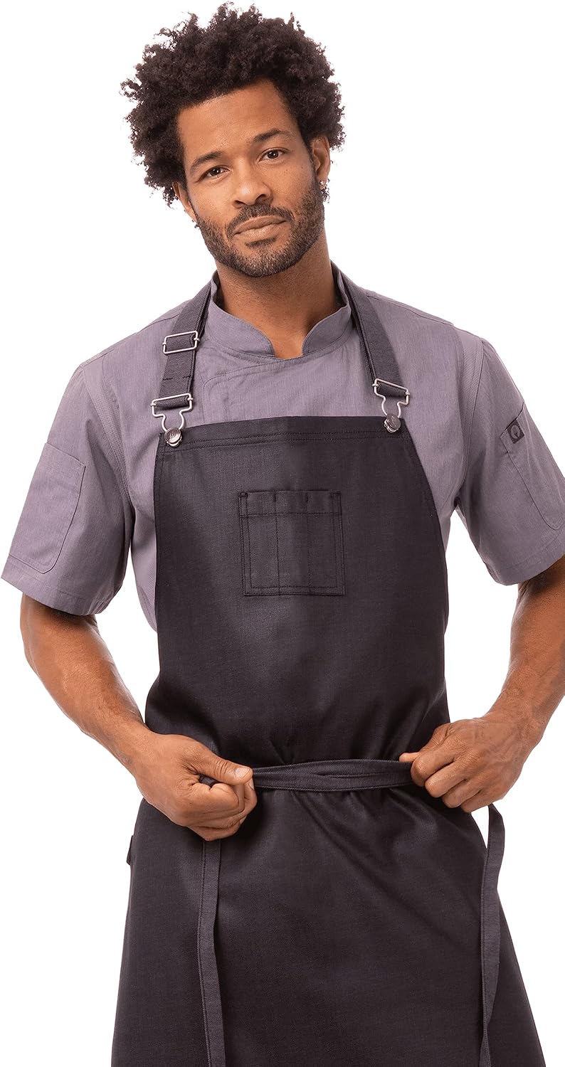 Chef Works Unisex Boulder Chefs Bib Apron, Purple Black, One Size - Image 2