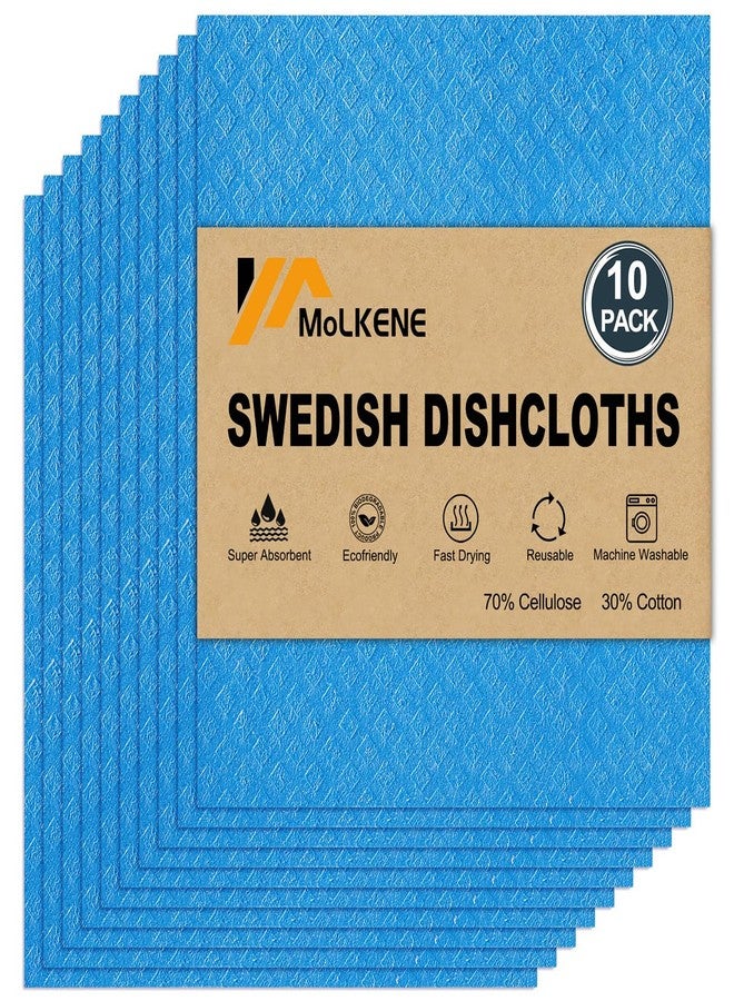 MoLKENE Swedish Dishcloths - 10 Pack Reusable Kitchen Dishcloths - Ultra Absorbent Dish Towels for Washing Dishes - Cellulose Sponge Cloth Cleaning Cloths - Blue - Image 1