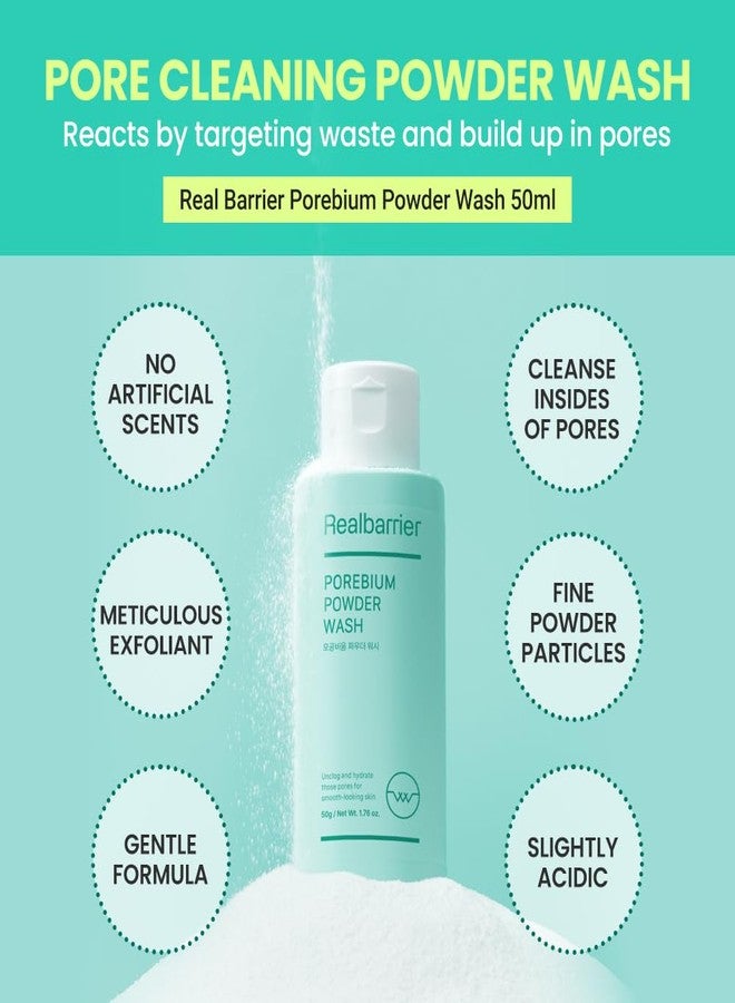 Real Barrier | Porebium Powder Wash | Micro-Powder Particles Facial Cleanser | Exfoliator for Sensitive Skin, Impurity, Dead Skin Cells | Face Wash with Ceramide | Korean Skin Care | 1.76 fl oz (50ml) - Image 2