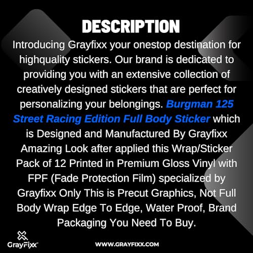 Grayfixx Racing 29 Edition Sticker for Burgman 125 | Printed in Premium Gloss Vinyl with FPF(Fade Protection Film), Water Proof, Precut Sticker, Pack of 1 Both Side-Self-Adhesive - Image 4