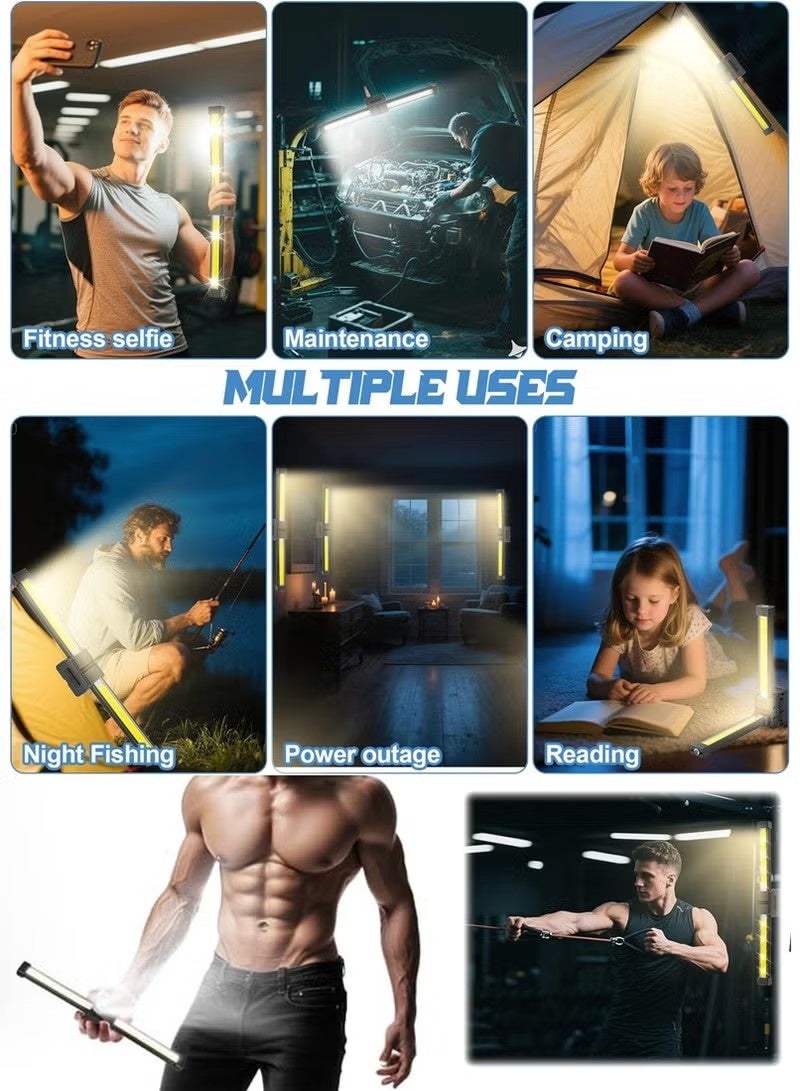 Unewshi Gym Lamp for Posing, 180 Degree Folding Magnetic Work Light, 7th Gear Dimming, Portable Magnetic LED Flashlight with Hanging Hook, Handheld USB Rechargeable Power Bank Camping Light - Image 2