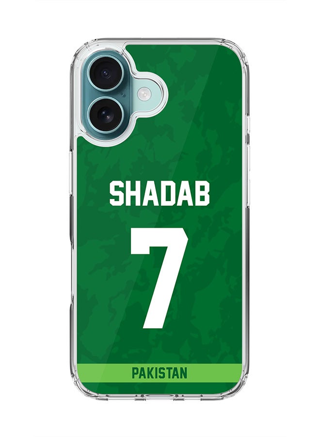 Stylizedd For iPhone 16 Case [Compatible with MagSafe] Slim Magnetic cover Clear Phone Case - Team Pakistan Shadab Khan, Jersey No 7 - Image 1