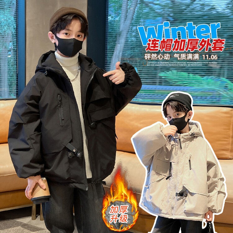 Boys' Winter Cotton-Padded Jacket Boys Thickened Warm Large Children'S Hooded Cotton-Padded Jacket Tide - Image 2