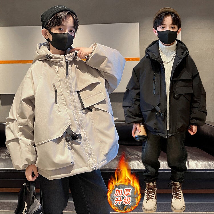 Boys' Winter Cotton-Padded Jacket Boys Thickened Warm Large Children'S Hooded Cotton-Padded Jacket Tide - Image 3