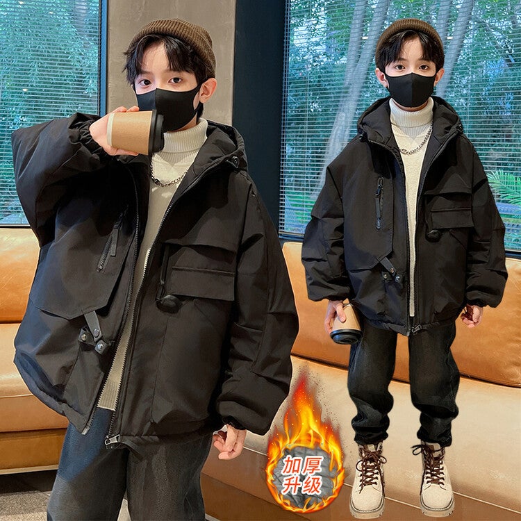 Boys' Winter Cotton-Padded Jacket Boys Thickened Warm Large Children'S Hooded Cotton-Padded Jacket Tide - Image 4