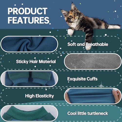ADNIKIA Sticky Hair Cat Clothes, Four-Leg Long Sleeve Cat Pajamas, Prevent Fur Shedding Kitten Onesie Shirts, Surgery Recovery Suit for Male Female, Wound Protection & Preventing Licking - Image 3
