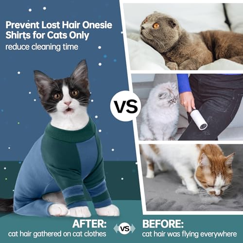ADNIKIA Sticky Hair Cat Clothes, Four-Leg Long Sleeve Cat Pajamas, Prevent Fur Shedding Kitten Onesie Shirts, Surgery Recovery Suit for Male Female, Wound Protection & Preventing Licking - Image 5