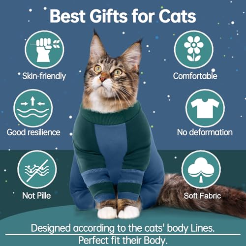ADNIKIA Sticky Hair Cat Clothes, Four-Leg Long Sleeve Cat Pajamas, Prevent Fur Shedding Kitten Onesie Shirts, Surgery Recovery Suit for Male Female, Wound Protection & Preventing Licking - Image 2