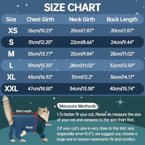 ADNIKIA Sticky Hair Cat Clothes, Four-Leg Long Sleeve Cat Pajamas, Prevent Fur Shedding Kitten Onesie Shirts, Surgery Recovery Suit for Male Female, Wound Protection & Preventing Licking - Image 4