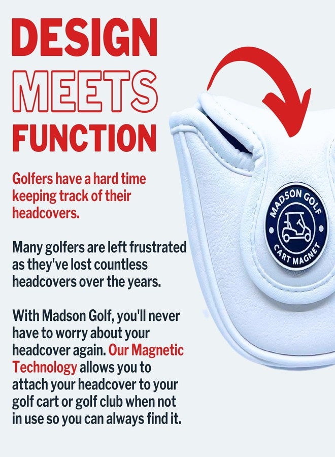 MADSON GOLF Classic Mallet Putter Headcovers w/Madson Golf Cart Magnet for Secure Positioning & Quick Access, Protective PU Leather Head Covers, Magnetic Golf Accessories, Golf Cart Accessories (White - Mallet) - Image 2