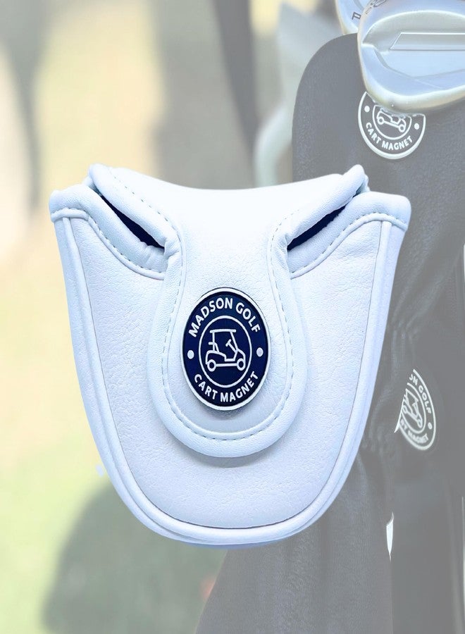 MADSON GOLF Classic Mallet Putter Headcovers w/Madson Golf Cart Magnet for Secure Positioning & Quick Access, Protective PU Leather Head Covers, Magnetic Golf Accessories, Golf Cart Accessories (White - Mallet) - Image 1