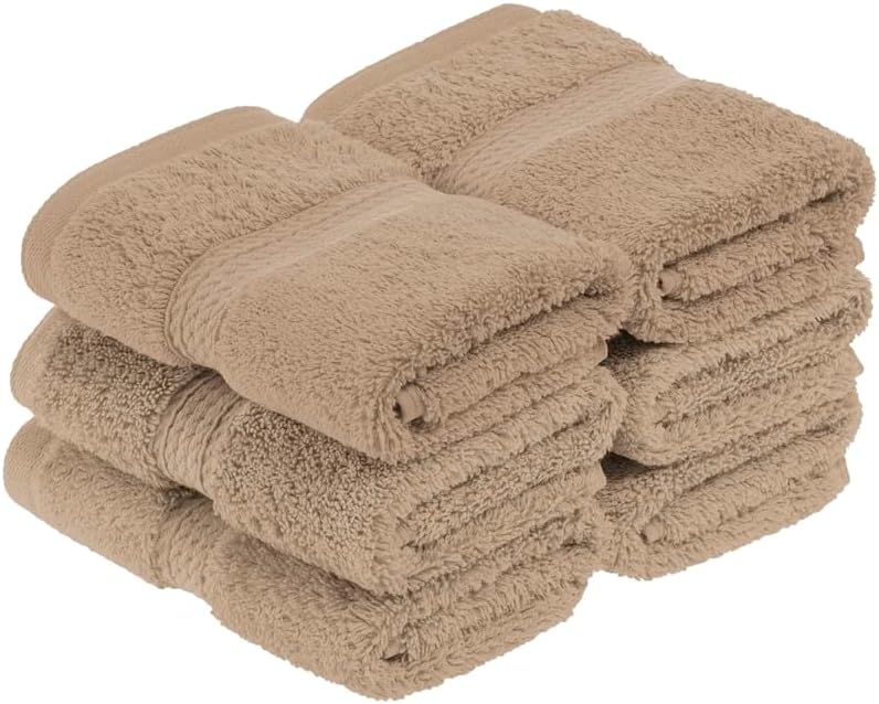Superior Individual group scene compatible Solid Egyptian Cotton Face Towel Set, 13" x 13", Latte, 6-Pieces Budget global standard quality - Image 1