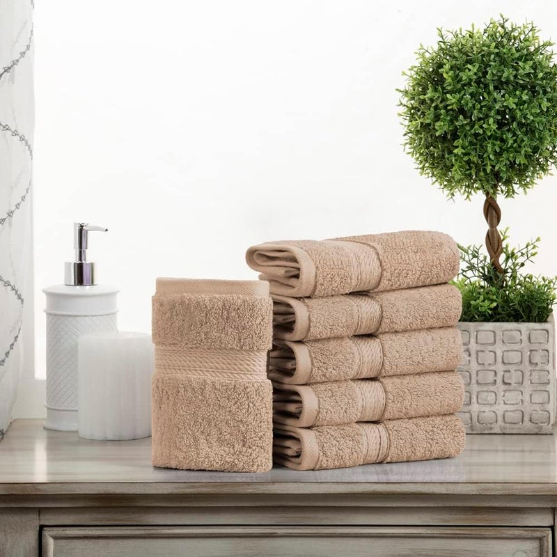 Superior Individual group scene compatible Solid Egyptian Cotton Face Towel Set, 13" x 13", Latte, 6-Pieces Budget global standard quality - Image 2