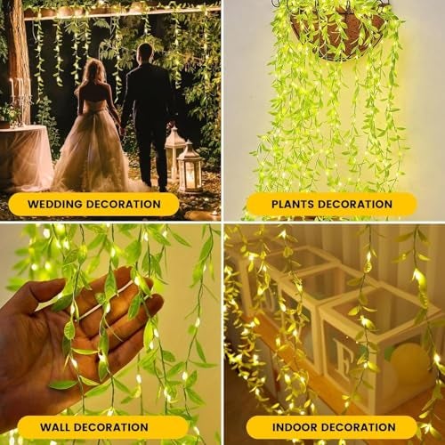 FLYNGO Artificial Leaf Curtain LED String Light, 200 LEDs, 8 Modes, Adjustable Brightness, Lights for Diwali Decoration, Home, Bedroom, Wedding, Party, Festive Decor (Warm White) - Image 5