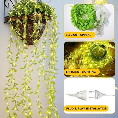 FLYNGO Artificial Leaf Curtain LED String Light, 200 LEDs, 8 Modes, Adjustable Brightness, Lights for Diwali Decoration, Home, Bedroom, Wedding, Party, Festive Decor (Warm White) - Image 4