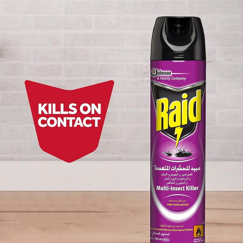 RAID Spray for Multi Insect Killer (Twin pack), 300 ml . Against Roaches, Mosquitoes, Flies, Ants & Beetles - Image 2