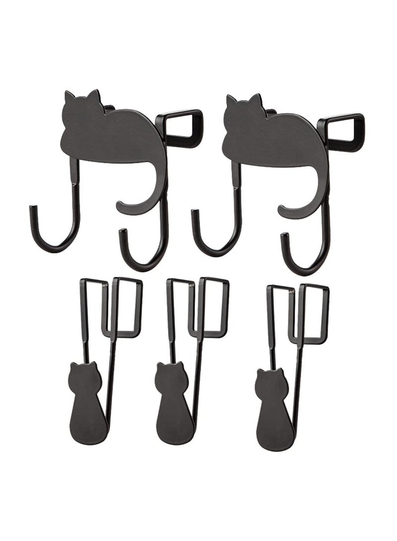 SYOSI 5Pcs Over Cabinet Door Hooks, Cute Cat Hooks Narrow Door Hook Heavy Duty Towel Hooks Wardrobe Drawer Hooks Stainless Steel S Hooks for Kitchen Drawer Cabinet Wardrobe Bathroom - Image 1